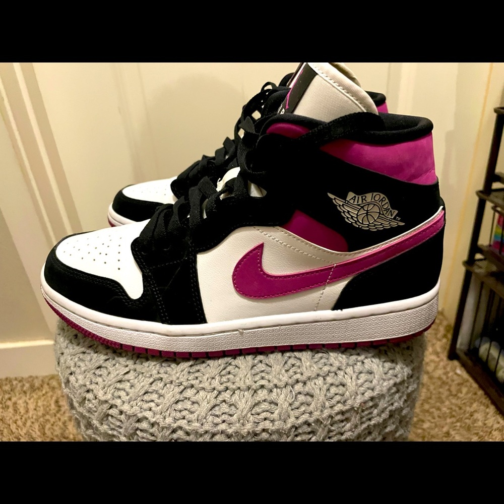 Jordan 1 Mid's, Black, White & Purple. Women's size 9